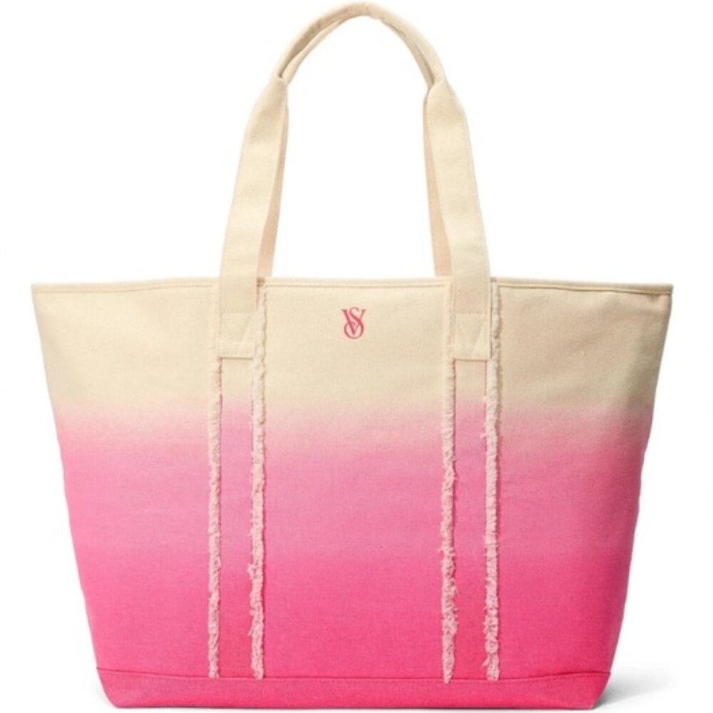 Victoria's Secret pink & cream ombre canvas tote bag NWT
